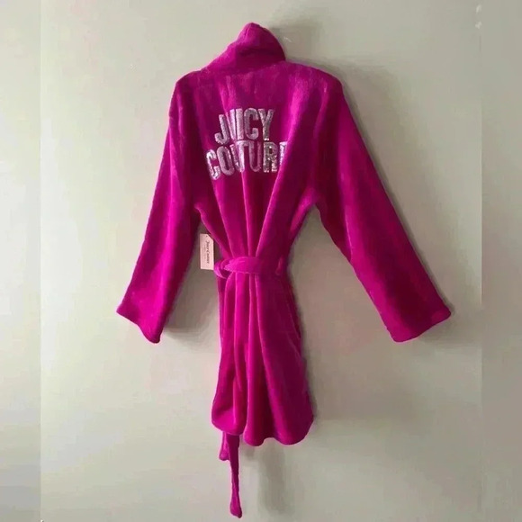 Juicy Couture Barbiecore Pink Silver Sequined Logo Plush Robe Sz S/M - Picture 9 of 10